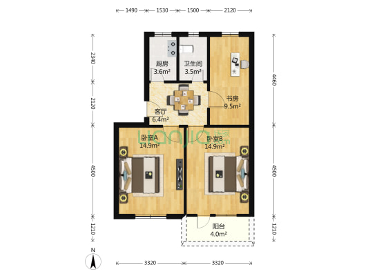 复旦第七宿舍 3室1厅1卫 76平方