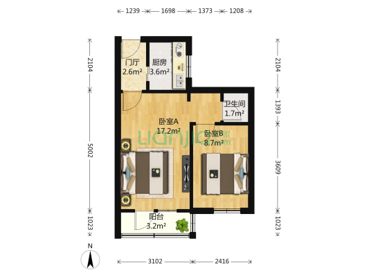 北纬路49号院 2室0厅1卫 47平方