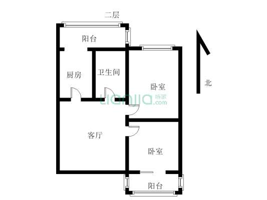 凌云家属院 2室1厅 南 北-户型图