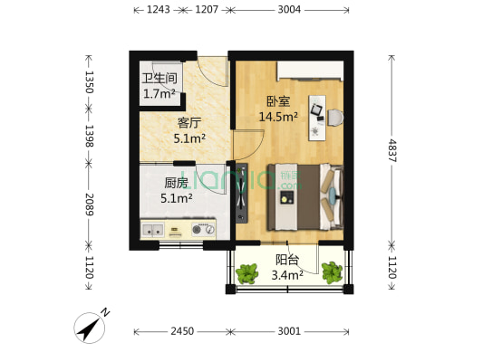 长安西里 1室1厅1卫 36平方