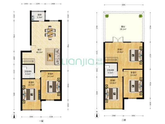 和平花园北区 5室1厅2卫 92平方