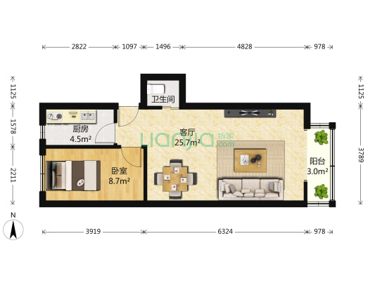 东棉花胡同 1室1厅1卫 54平方