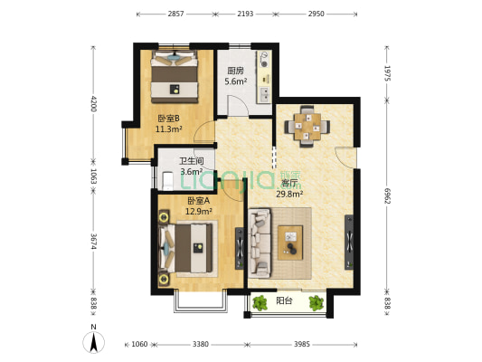 山顶御金城 2室1厅1卫 95平方