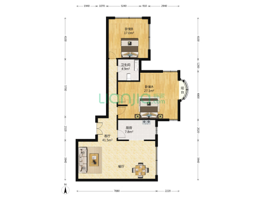 维多利亚(公寓) 2室2厅1卫 150平方