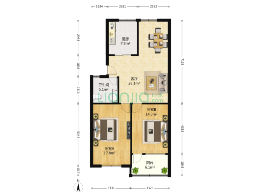 司里街小区南区 2室1厅1卫 98平方