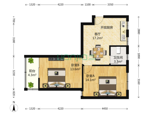 东八公寓中区 2室1厅1卫 0平方