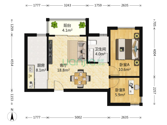 顶琇国际城 2室1厅1卫 73平方