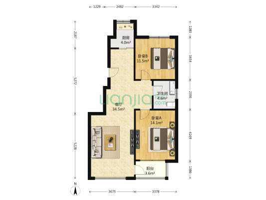 金寓花园三期 2室1厅1卫 63平方