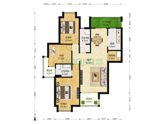 天鹅湖花园A区 3室1厅2卫 130平方