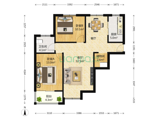 万科金色城品 2室1厅1卫 101平方
