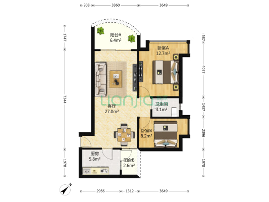 长安华都西区 2室1厅1卫 80平方
