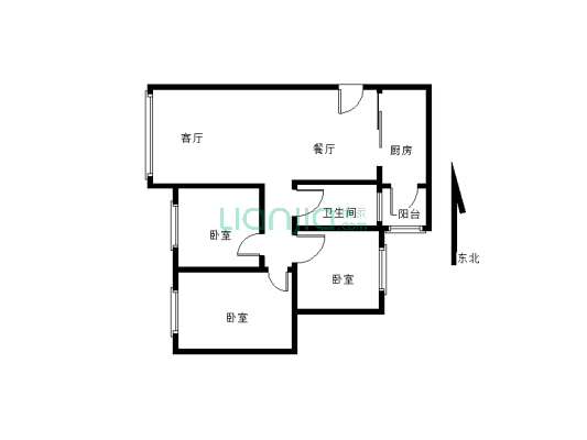 框架结构的商品房小区，标准三室，中间楼层-户型图