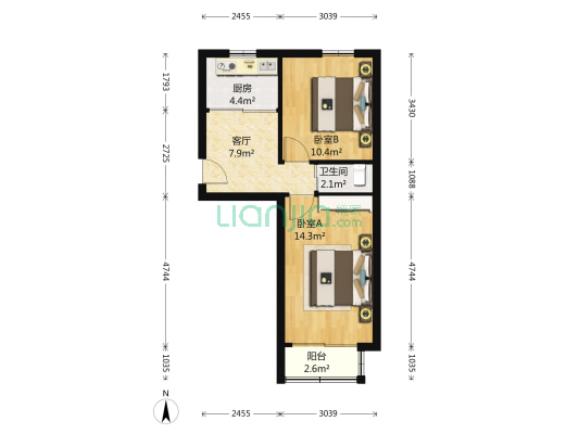 北洼路42号院 2室1厅1卫 54平方