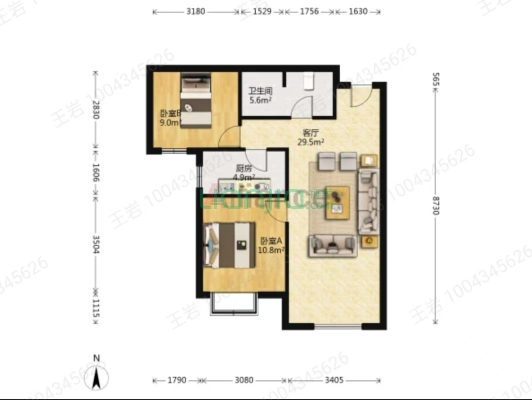 三利中和城两居室中间楼层距离北京一公里-户型图