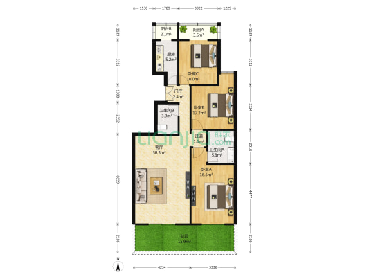 颐海公寓 3室1厅2卫 131平方