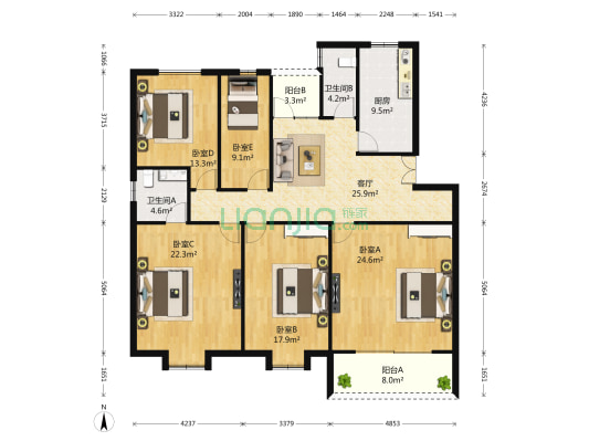 颐和美地 5室1厅2卫 164平方