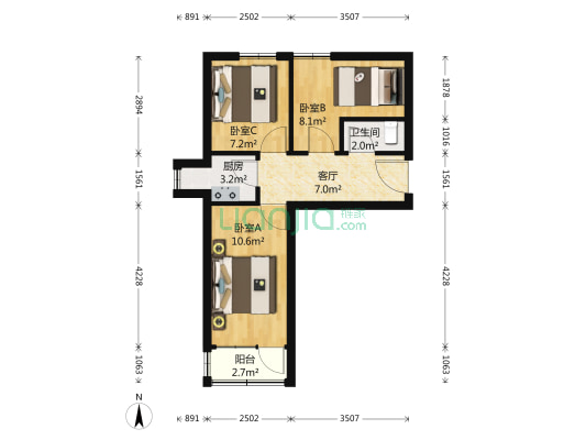 探矿家属院 3室1厅1卫 57平方
