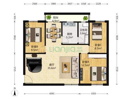 莲通楼 3室1厅1卫 90平方