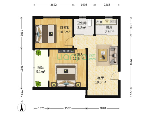 红山路149号 2室1厅1卫 65平方