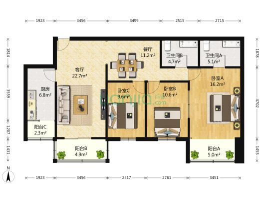 百花芳邻 3室2厅2卫 126平方