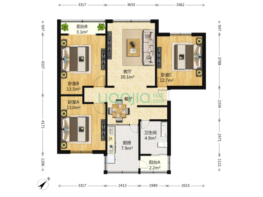道孚家苑 3室1厅1卫 105平方
