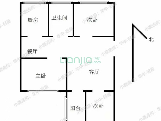 范阳路 物探二号院，南北通透三居室中间楼层-户型图
