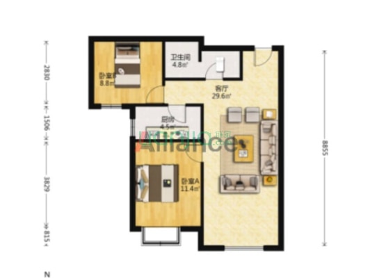 急售三利c区朝南两居，毛坯满二，价格美丽。-户型图