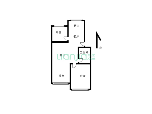 房屋南北通透，小面积出3室 经典格局 地段繁华-户型图