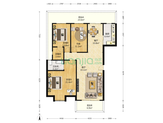 东方沁园 3室2厅1卫 125平方