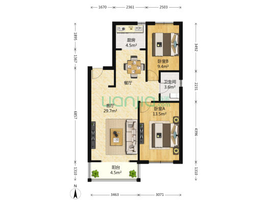 中华城 2室1厅1卫 97平方