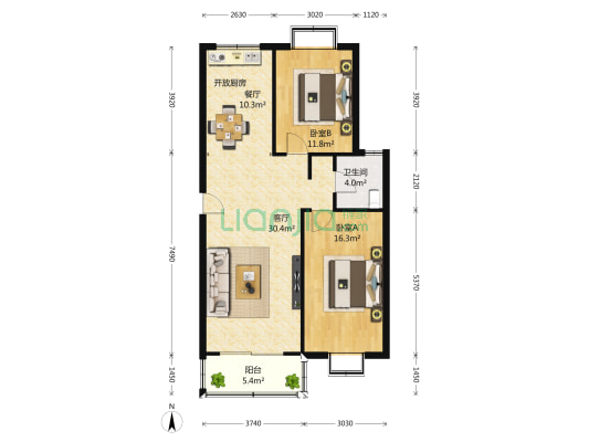 夏阳金城 2室1厅1卫 94平方