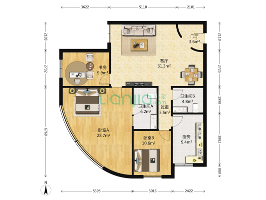 顺联大厦 3室1厅2卫 56平方