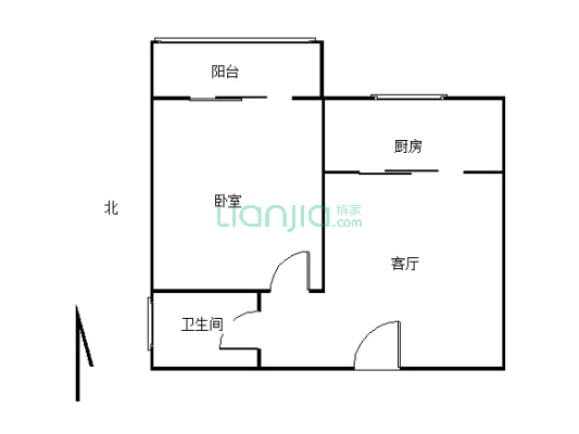 蝶湖湾未来域精装一室一厅小公寓，独立卧室-户型图