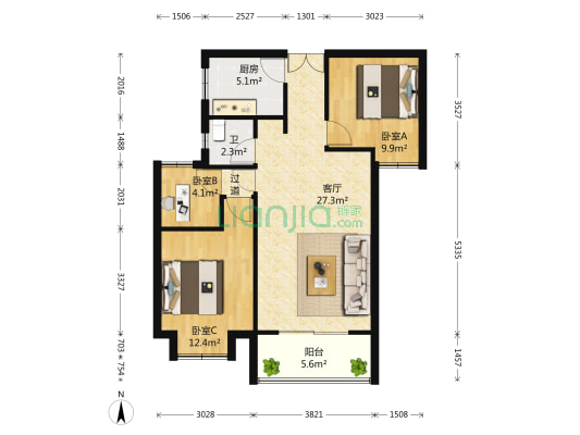 金地自在城第四街区 3室1厅1卫 82平方
