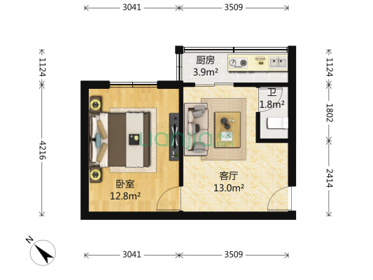 华兴上街64号 1室1厅1卫 35平方