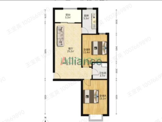 德信公园旁 翡翠城大两居 中间楼层 随时看房-户型图