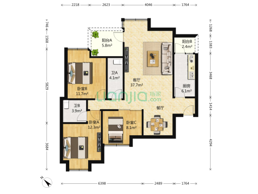 豪城馨庭居 3室1厅2卫 106平方
