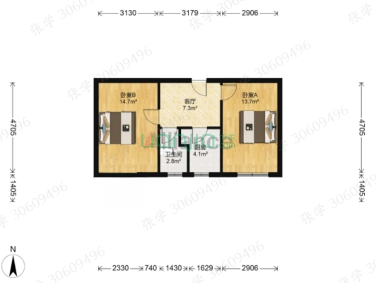 南向两居，低楼层，配套齐全，出行方便-户型图