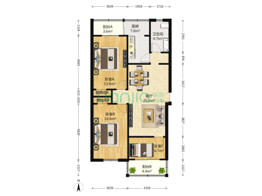 弓背街24号院 3室1厅1卫 106平方