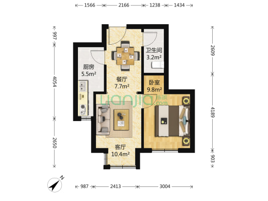 石门营新区七区东苑 1室2厅1卫 47平方