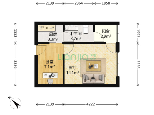 红花南路31号 1室1厅1卫 43平方