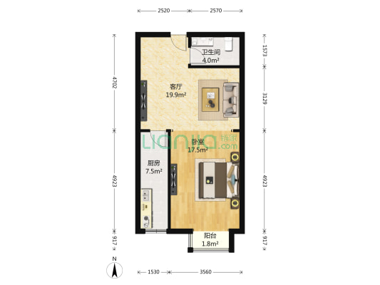 恬心家园 1室1厅1卫 72平方
