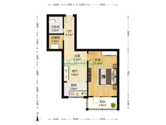 小关北里24号院 1室1厅1卫 53平方
