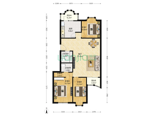 至善家园 3室1厅2卫 123平方