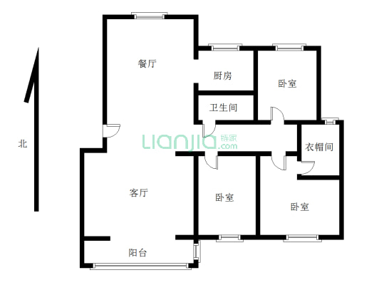 南北通透三居室，户型方正，通风透气，采光好-户型图