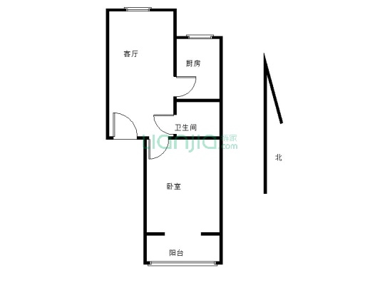 竹林寺小区 两室一厅一卫 户型好 平地不上坡-户型图