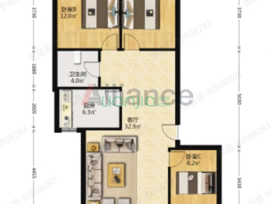 南北通透三居 楼层好 拎包入住 房本满五唯一，税费低-户型图