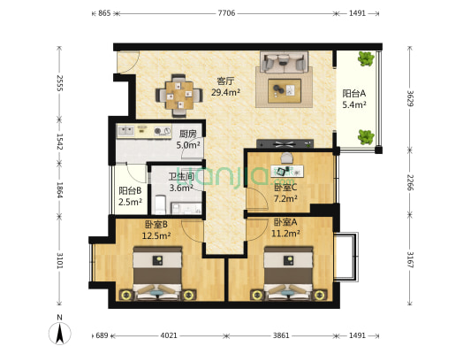 光华嘉苑 3室1厅1卫 93平方