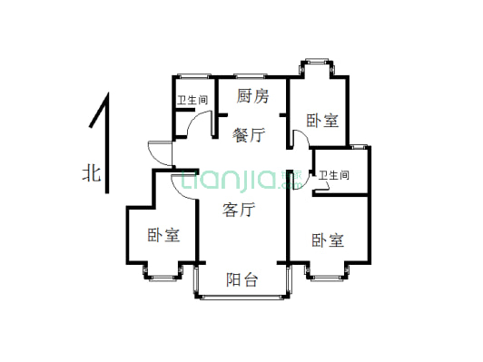 建昌城市花园，好楼层，三室两厅两卫，绿化环境好-户型图