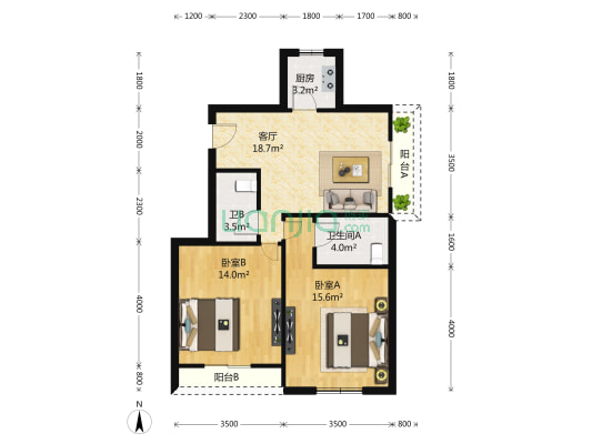 牡丹华庭 2室2厅2卫 111平方